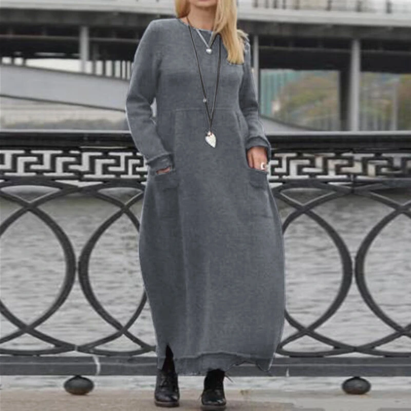 ZANZEA Women Long Sleeved Lace Patchwork Casual Long Maxi Dress for Spring Fall — view 2