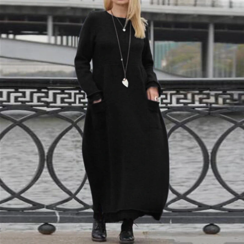 ZANZEA Women Long Sleeved Lace Patchwork Casual Long Maxi Dress for Spring Fall — view 3