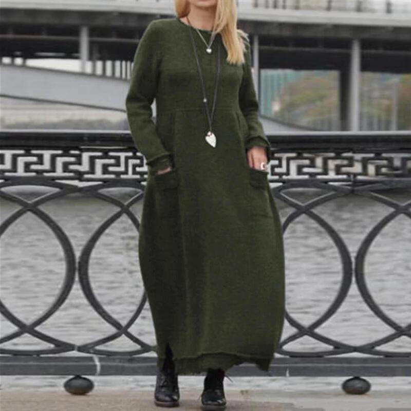 ZANZEA Women Long Sleeved Lace Patchwork Casual Long Maxi Dress for Spring Fall — view 8