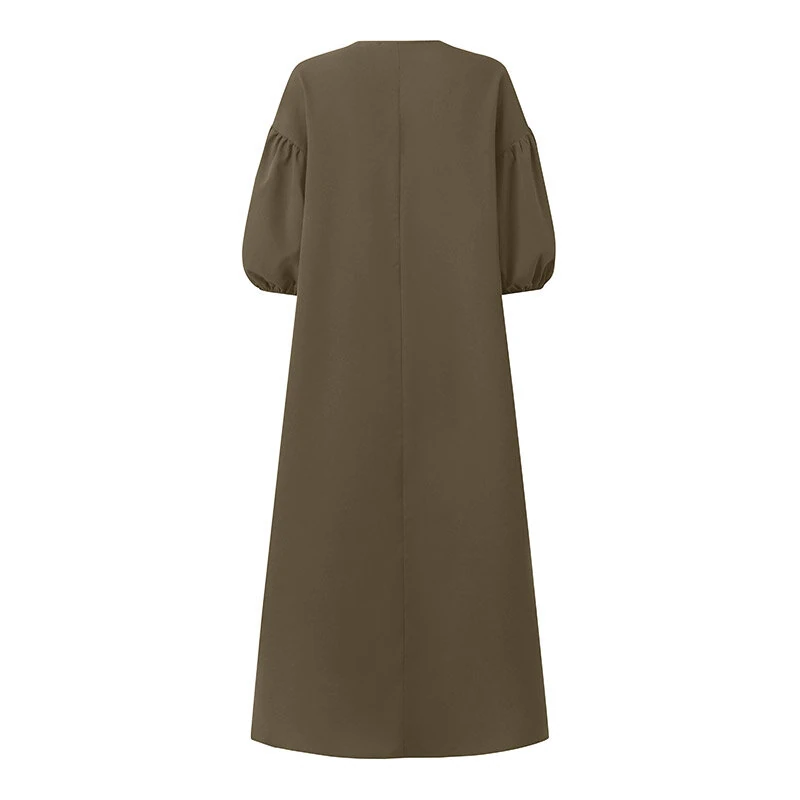 ZANZEA Women Maxi Dresses Solid Color Seven-quarter Length Lantern Sleeves Long Dresses Plus Size Women Dresses — view 8