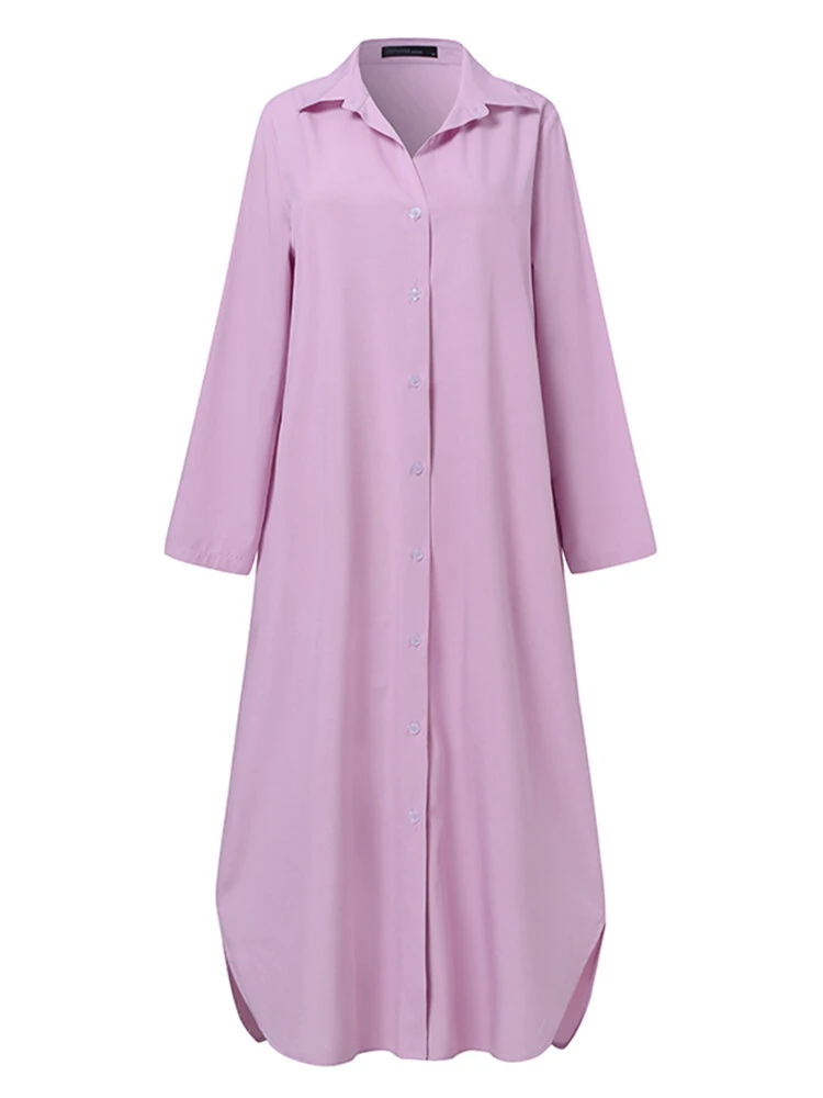 ZANZEA Women Plus Size Two Set Solid Button Lapel Long Sleeve Long Blouses and Pant Two Pieces Set — view 7
