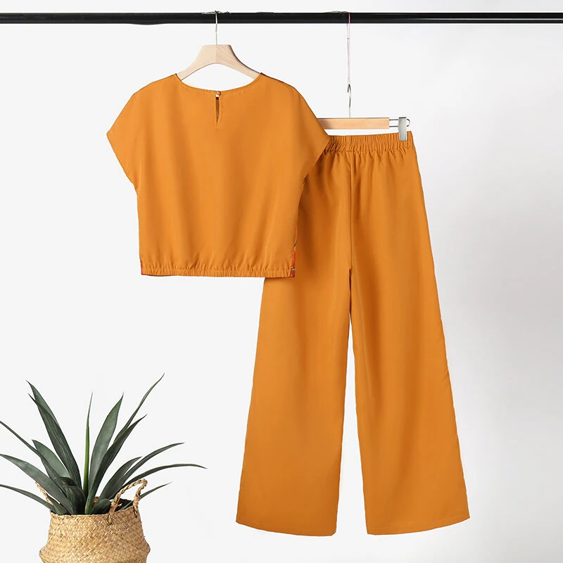 ZANZEA Women's 2pcs Suits Floral Short Sleeve O-Neck Top Elastic Waist Wide Leg Trousers Vintage Sets — view 7