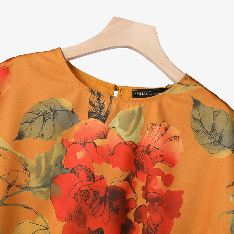 ZANZEA Women's 2pcs Suits Floral Short Sleeve O-Neck Top Elastic Waist Wide Leg Trousers Vintage Sets — view 8