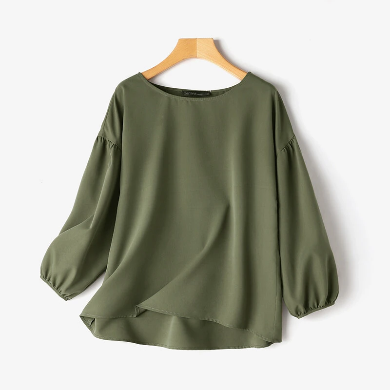 ZANZEA Women's Round Neck Drop Shoulder Lantern Sleeve Loose Casual Solid Blouses — ZANZEA