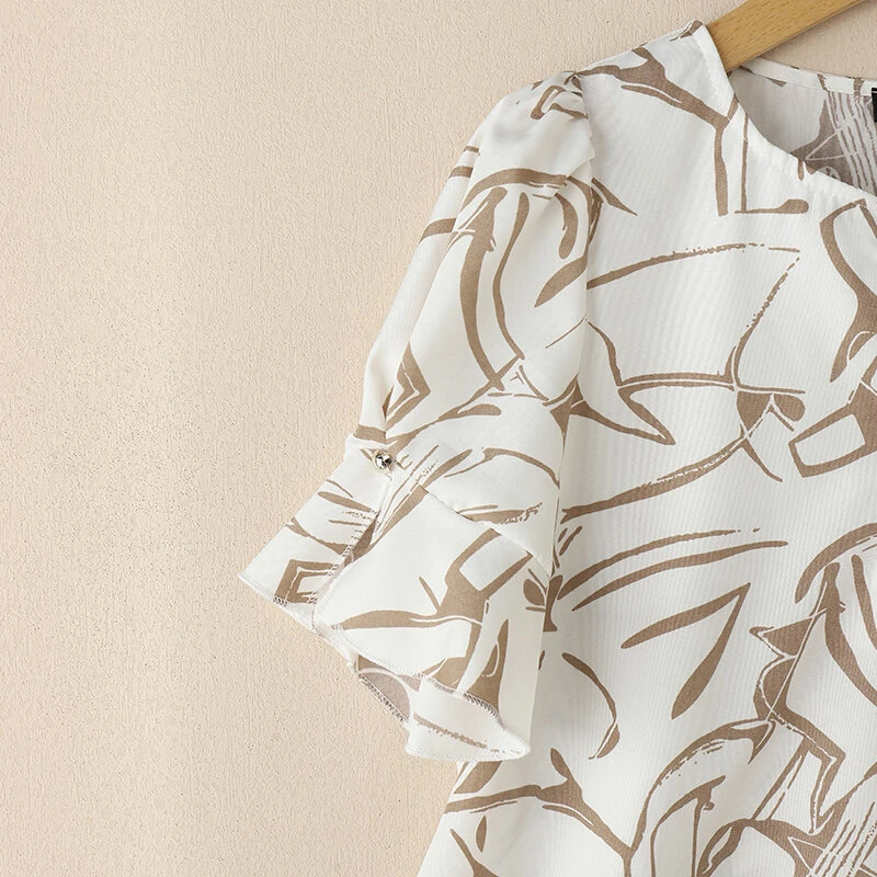 ZANZEA Women's Summer Elegant Print Blouse Casual Flare Sleeve O-Neck Cutouts Tops — view 7