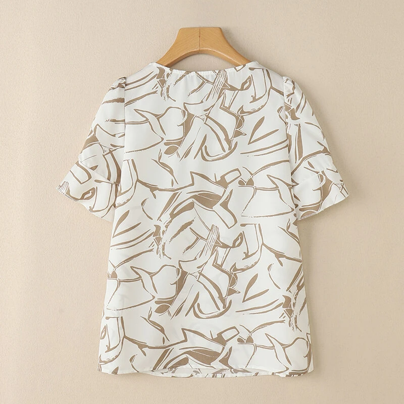ZANZEA Women's Summer Elegant Print Blouse Casual Flare Sleeve O-Neck Cutouts Tops — view 9