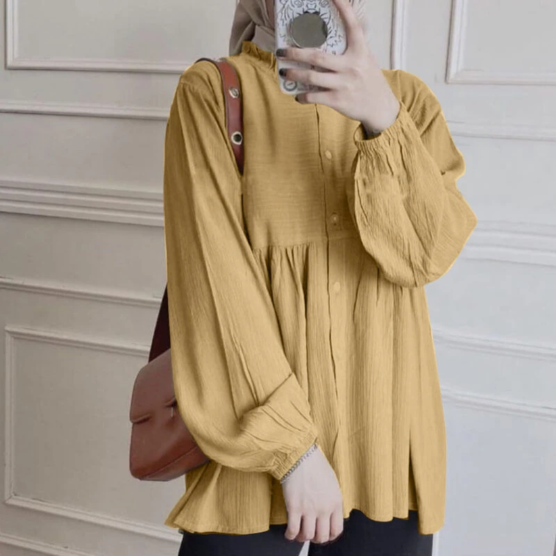 ZANZEA Women Shirt Fashion Long Sleeve Solid Blouse Vintage Ruffles Tops Loose Fit Blouse Top for Women S-5XL — view 10