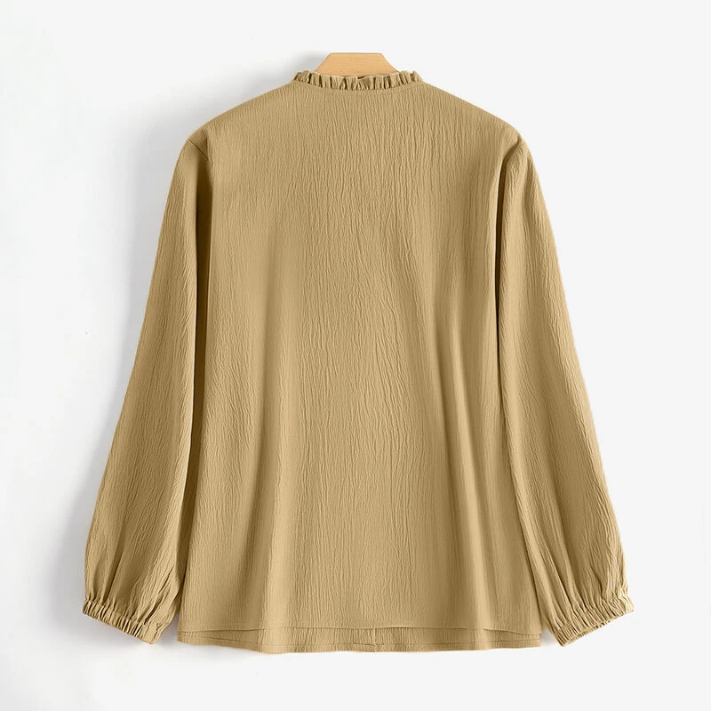 ZANZEA Women Shirt Fashion Long Sleeve Solid Blouse Vintage Ruffles Tops Loose Fit Blouse Top for Women S-5XL — view 5