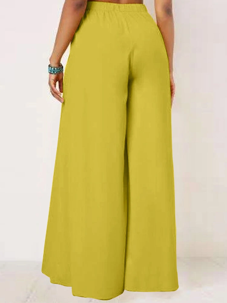 ZANZEA Women Solid Color Bowknot Pleated Loose Casual Wide Leg Pants — view 2