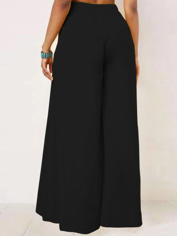 ZANZEA Women Solid Color Bowknot Pleated Loose Casual Wide Leg Pants — view 4