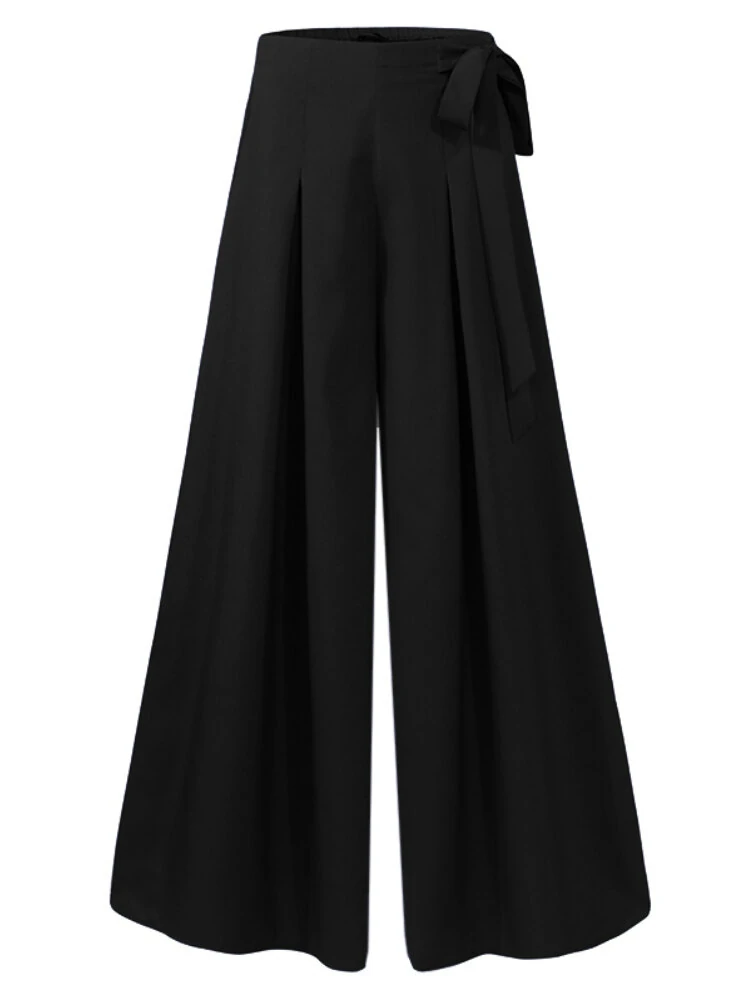 ZANZEA Women Solid Color Bowknot Pleated Loose Casual Wide Leg Pants — view 7