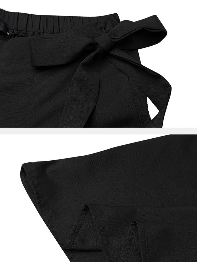 ZANZEA Women Solid Color Bowknot Pleated Loose Casual Wide Leg Pants — view 8