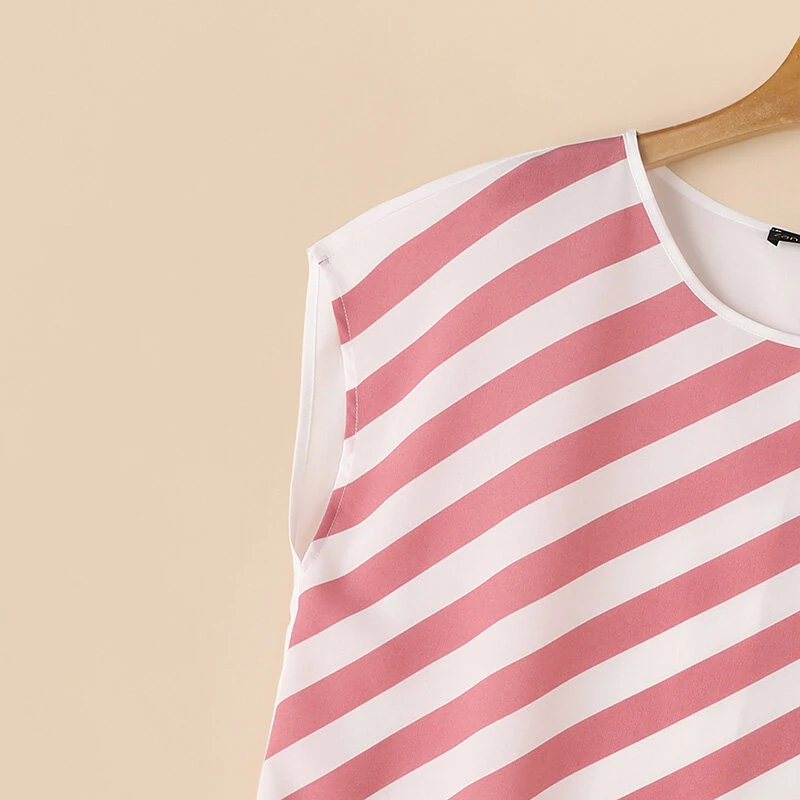 ZANZEA Women Striped Printed T-shirt Fashion Short Sleeve Tee Holiday Summer Holiday Belted Design Casual Simple Tops — view 6