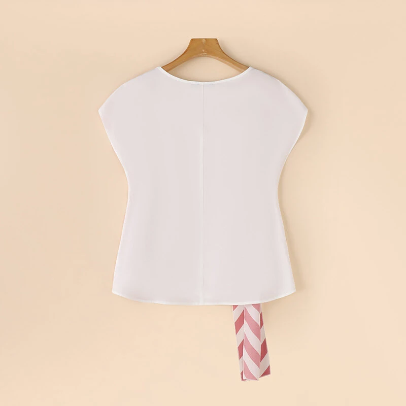 ZANZEA Women Striped Printed T-shirt Fashion Short Sleeve Tee Holiday Summer Holiday Belted Design Casual Simple Tops — view 8