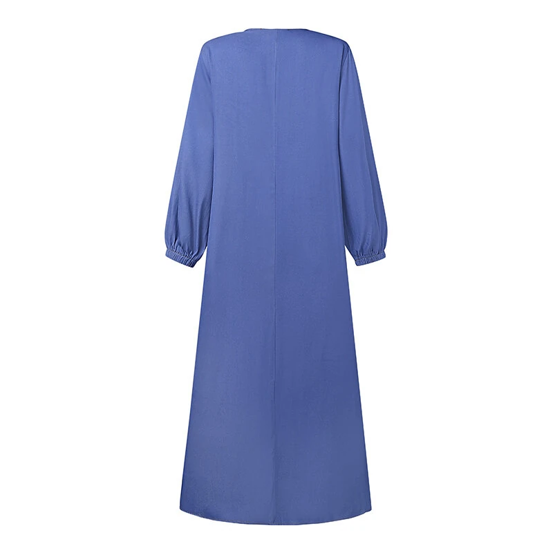 ZANZEA Women Vintage Round Neck Denim Dresses Casual Lantern Sleeve Solid Maxi Dress — view 5