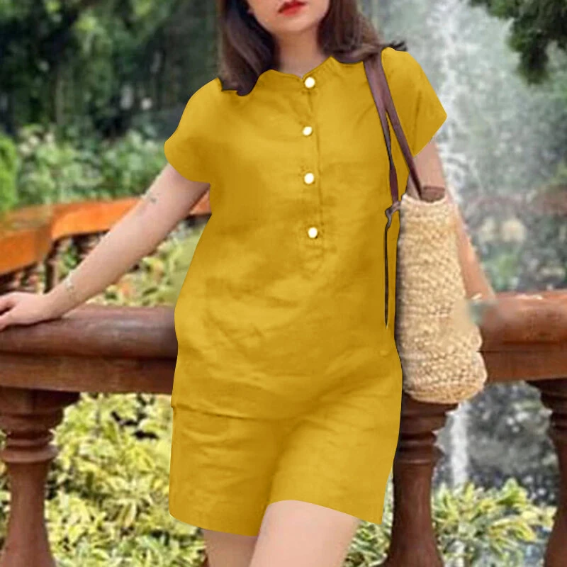 ZANZEA Womens Casual 2pcs Sets Short Sleeve Top Blouse Elastic Waist Pants Loose Suits — ZANZEA
