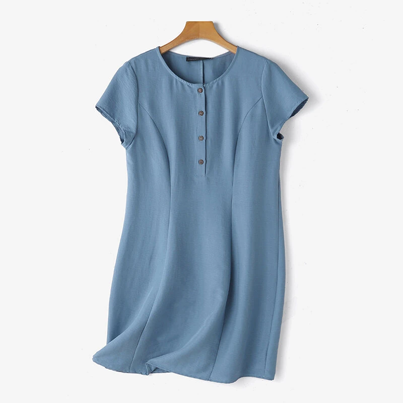 ZANZEA Womens Casual Loose Dress Holiday Short Sleeve Round Neck Plain Vestidos Sundress — view 4