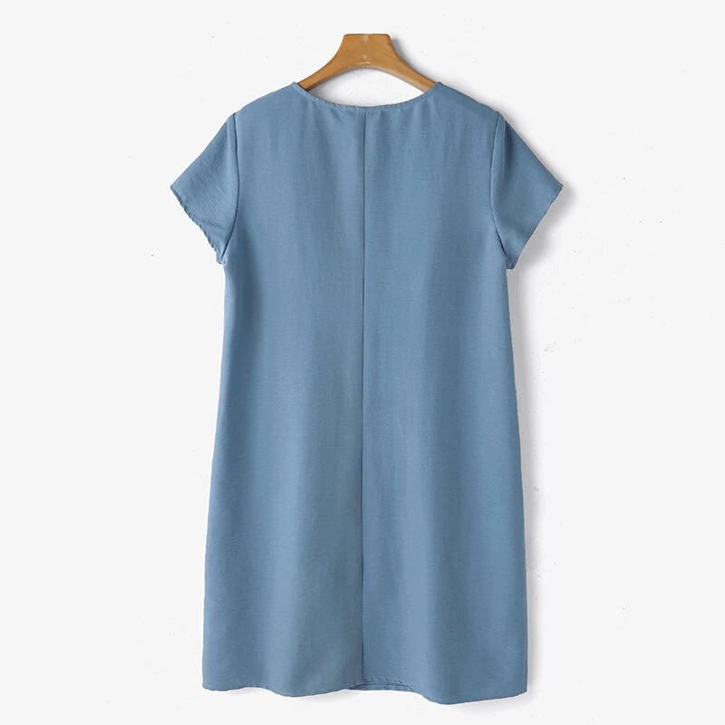 ZANZEA Womens Casual Loose Dress Holiday Short Sleeve Round Neck Plain Vestidos Sundress — view 8