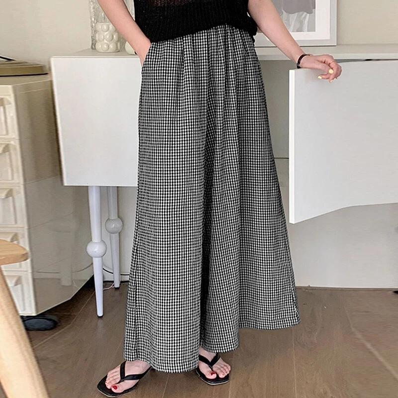 ZANZEA Womens Geometric Printed Wide Leg Pants Vintage Elastic Waist Straight Pleated Trouser Loose Fit — view 2