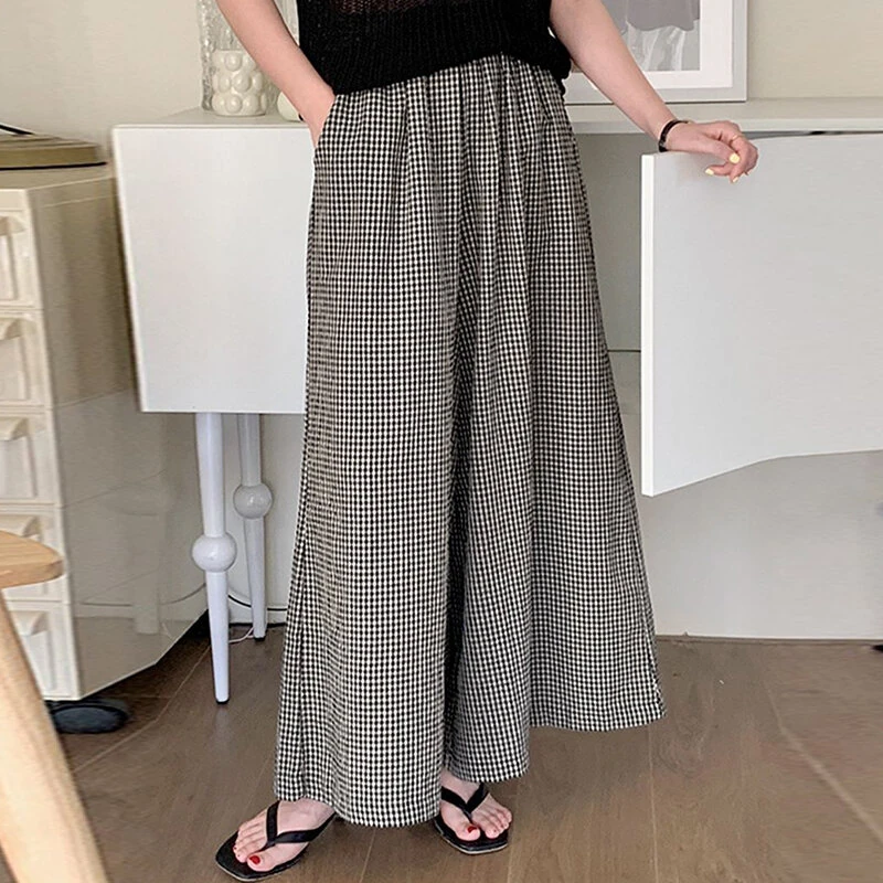 ZANZEA Womens Geometric Printed Wide Leg Pants Vintage Elastic Waist Straight Pleated Trouser Loose Fit — view 3