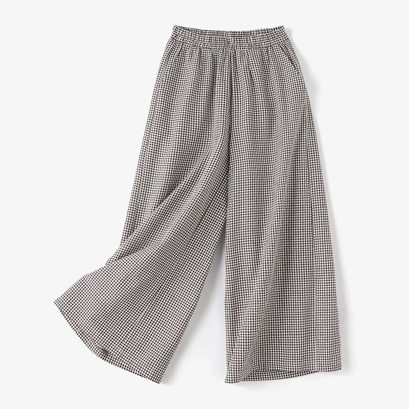 ZANZEA Womens Geometric Printed Wide Leg Pants Vintage Elastic Waist Straight Pleated Trouser Loose Fit — view 4