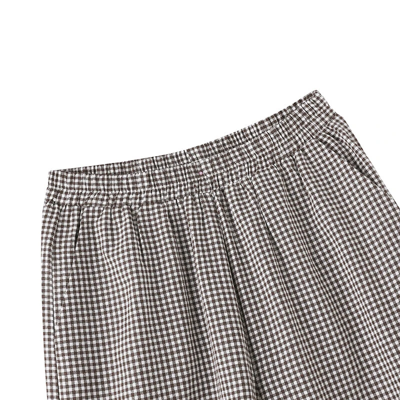 ZANZEA Womens Geometric Printed Wide Leg Pants Vintage Elastic Waist Straight Pleated Trouser Loose Fit — view 5