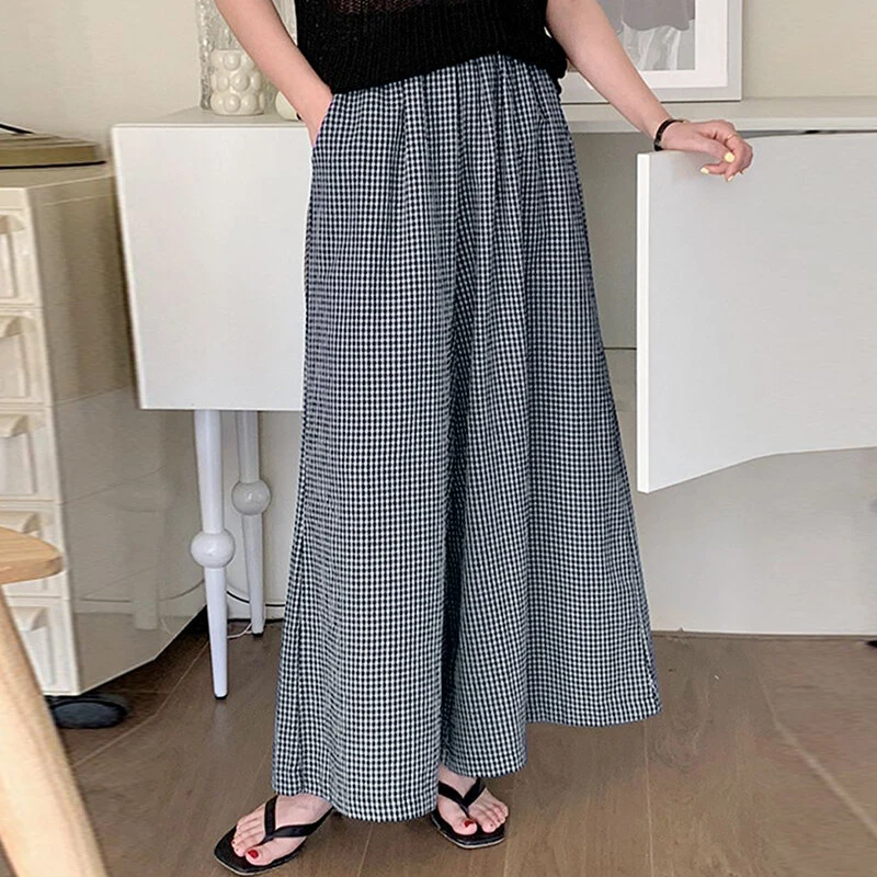 ZANZEA Womens Geometric Printed Wide Leg Pants Vintage Elastic Waist Straight Pleated Trouser Loose Fit — view 9