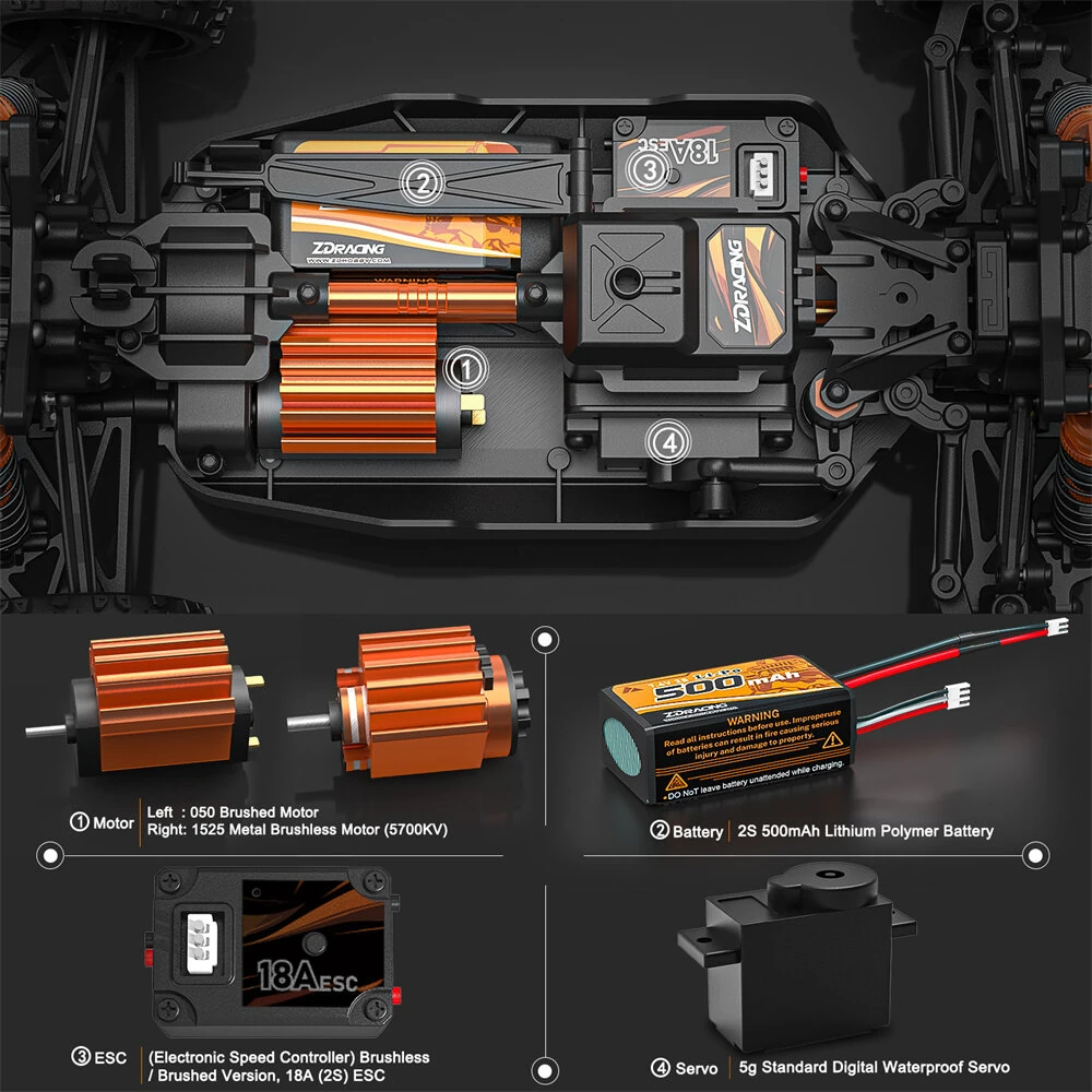 ZD Racing BX24 RTR 1/24 2.4G 4WD 38km/h Brushed Brushless RC Car Aluminum Alloy Chassis Metal Diffs Drive Shaft Oil Shock Off-Road Truck Vehicles Models Toys — view 10