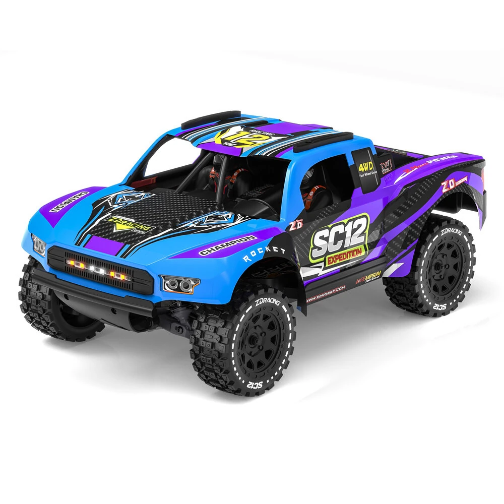 ZD Racing SC12 RTR 1/12 2.4G 4WD 75km/h 3S Brushless RC Car Off-Road Short Course Truck Aluminum Alloy Chassis LED Light metal Oil Filled Shocks Diffs Drive Shaft Vehicles Models Toys