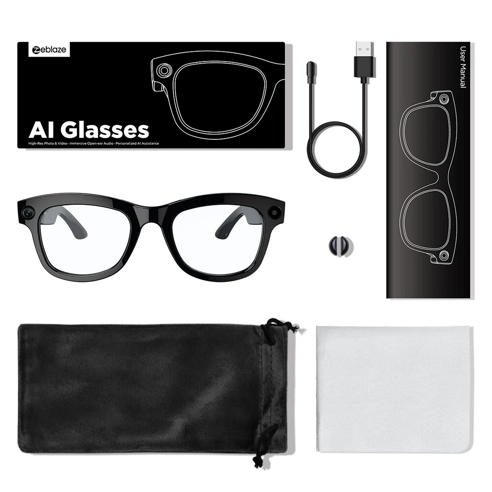 Zeblaze Eyewear AI Smart Shooting Glasses 5MP 1080P Camera ChatGPT-4o Enpowered Open-Ear Speakers 32GB Storage 14H Battery Life Multi-language Supported IPX4 Hands-Free Audio Smart Glasses — view 3