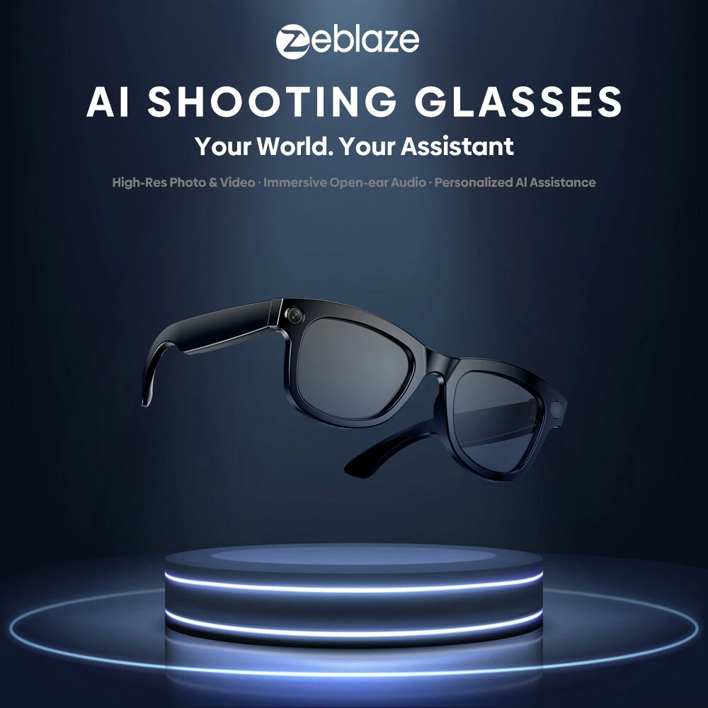 Zeblaze Eyewear AI Smart Shooting Glasses 5MP 1080P Camera ChatGPT-4o Enpowered Open-Ear Speakers 32GB Storage 14H Battery Life Multi-language Supported IPX4 Hands-Free Audio Smart Glasses — view 4
