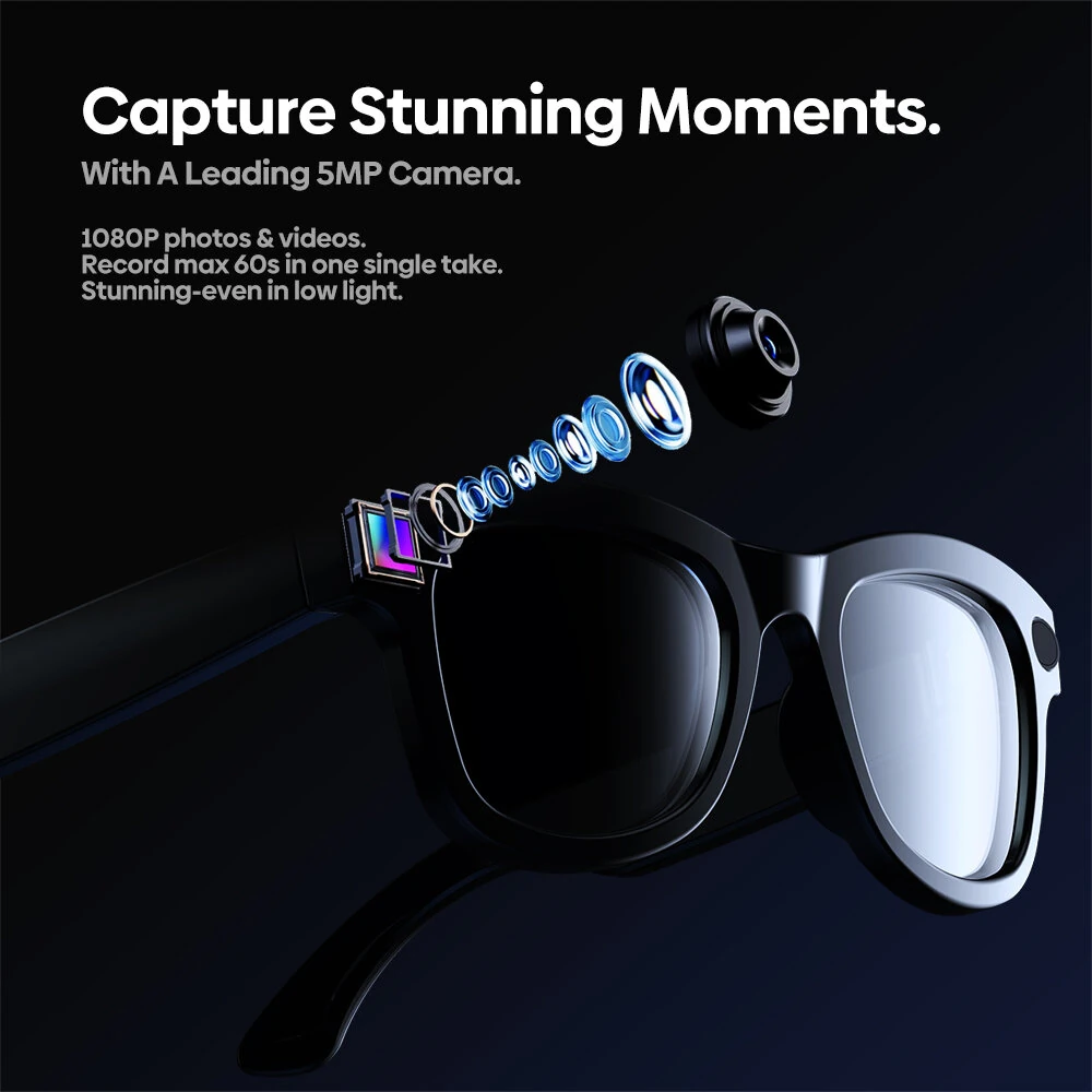 Zeblaze Eyewear AI Smart Shooting Glasses 5MP 1080P Camera ChatGPT-4o Enpowered Open-Ear Speakers 32GB Storage 14H Battery Life Multi-language Supported IPX4 Hands-Free Audio Smart Glasses — view 6