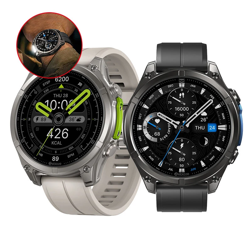 Zeblaze Vibe 8 1.43-inch AMOLED Display 818H SapphireLens Built-in LED Flashlight 60 Days Battery Life 5ATM&IP69K Waterproof bluetooth Call Heart Rate Blood Pressure Blood Oxygen Monitor Sleep Monitoring Breathing Training Multi-sport Modes Smart Watch — Zeblaze