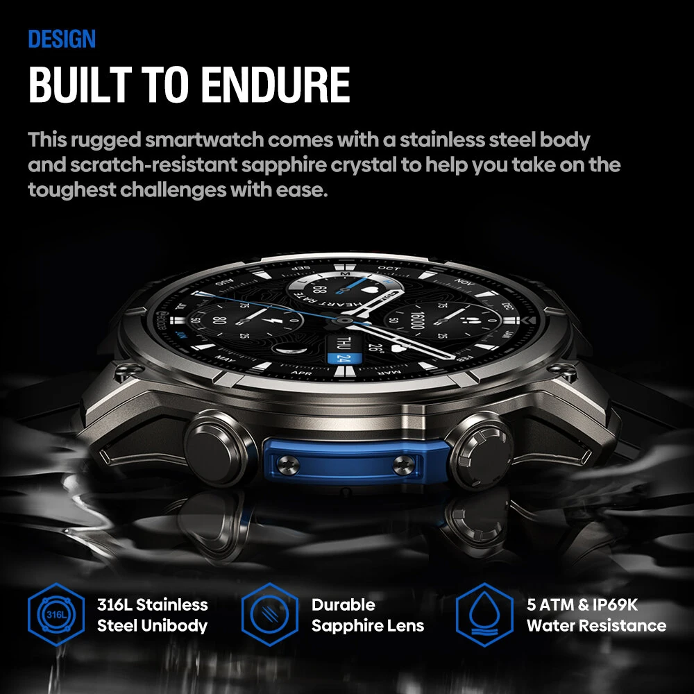 Zeblaze Vibe 8 1.43-inch AMOLED Display 818H SapphireLens Built-in LED Flashlight 60 Days Battery Life 5ATM&IP69K Waterproof bluetooth Call Heart Rate Blood Pressure Blood Oxygen Monitor Sleep Monitoring Breathing Training Multi-sport Modes Smart Watch — view 5