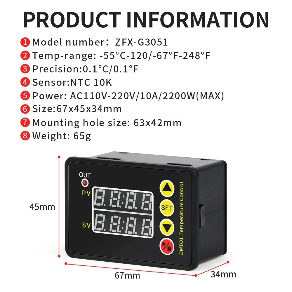 ZFX-G3051 Digital Temperature Controller Microcomputer Thermostat Heating Cooling Control Refrigeration NTC Sensor AC110-220V — view 7