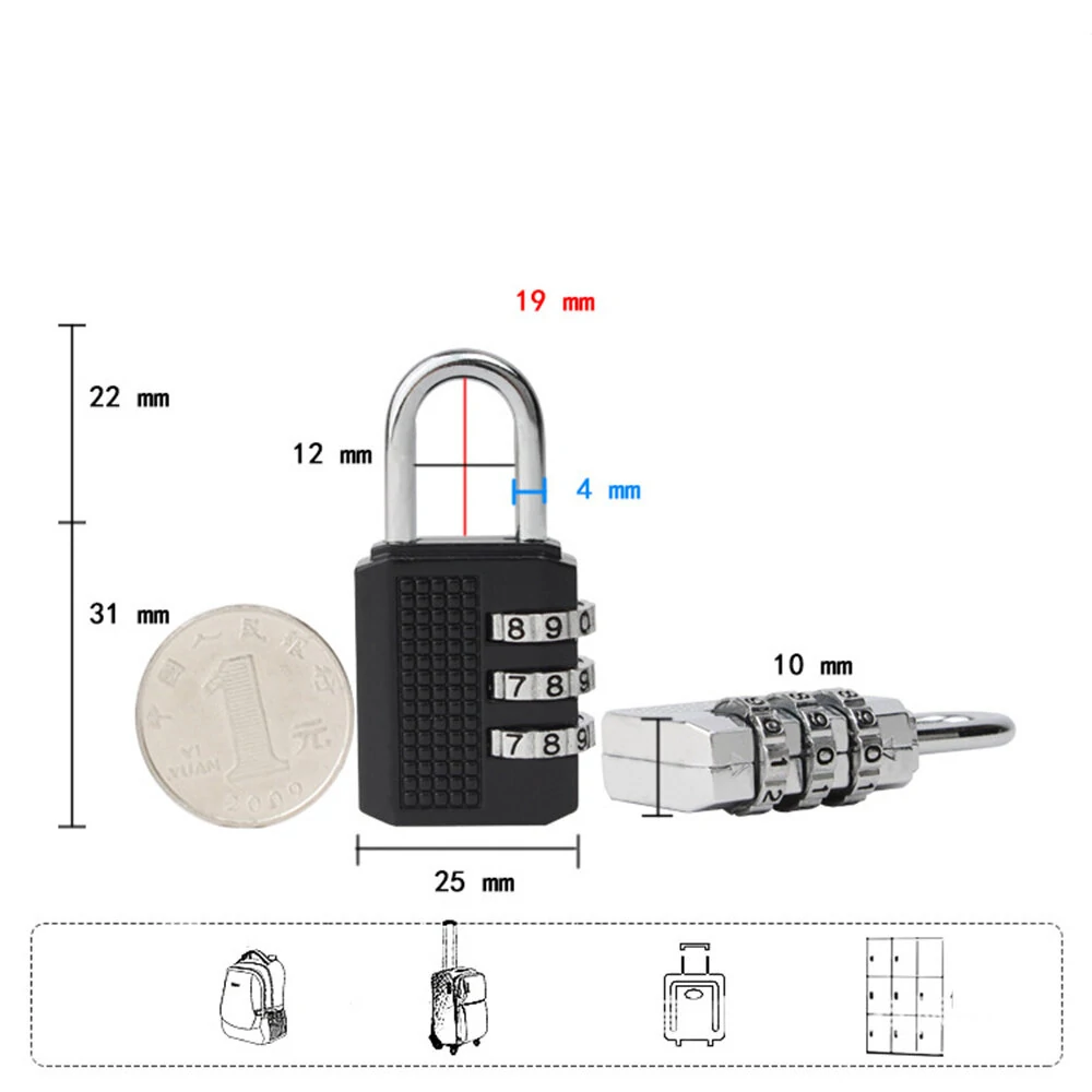 Zinc Alloy Miniature Combination Lock 532510mm Black Secure Luggage Pouch Storage High-Quality Durability — view 5