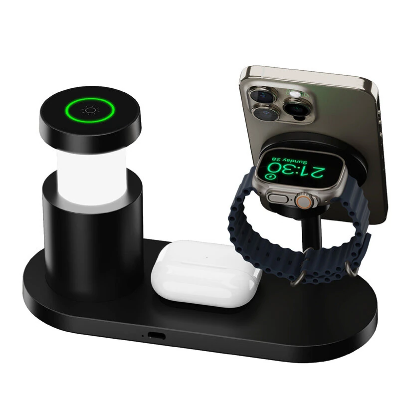 ZJ03 QI2.2 4-in-1 Magnetic Wireless Charger Stand 25W Fast Wireless Charging Station with Night Light for Smart Phones for iPhone 17 17Pro 16 Pro Max 15 14 13 for Xiaomi 17pro for Samsung Galaxy Z Fold7 for Huawei Mate XTs for Apple Watch for Airpods — view 2