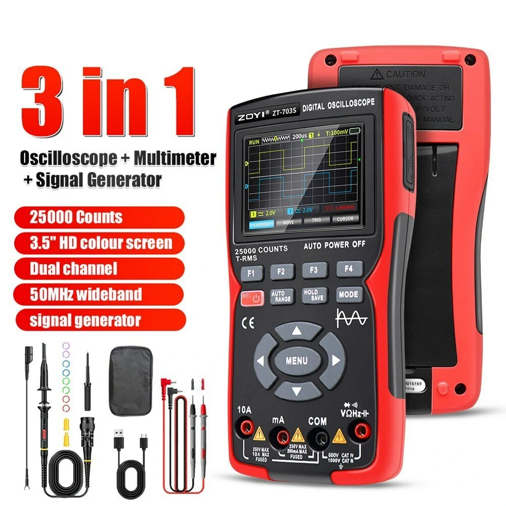 ZOYI 703S 3-in-1 Dual Channel 50MHZ Bandwidth Handheld Oscilloscope Multimeter Generator 280MSa/s High Sampling Professional Oscilloscope 25000 Count Digital Multimeter — view 3
