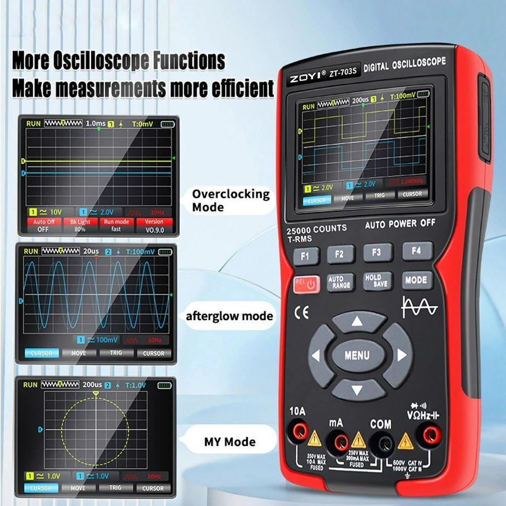 ZOYI 703S 3-in-1 Dual Channel 50MHZ Bandwidth Handheld Oscilloscope Multimeter Generator 280MSa/s High Sampling Professional Oscilloscope 25000 Count Digital Multimeter — view 4