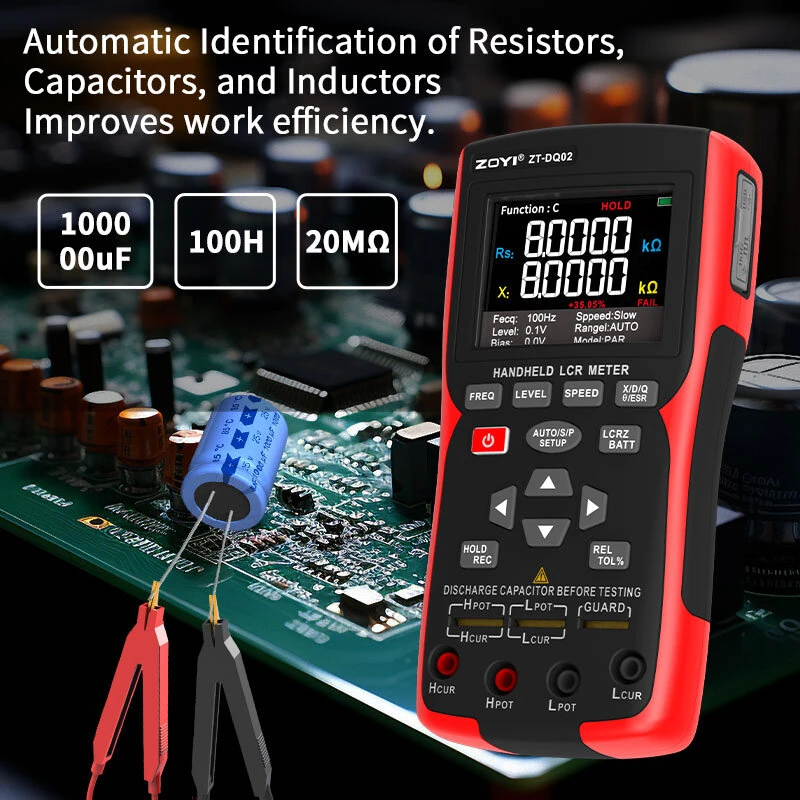 ZOYI ZT-DQ01 ZT-DQ02 Digital LCR Bridge Tester Meter Portable Handheld 0.3% Accuracy Capacitance Resistance Inductance Testing Multiple Frequencies — view 5