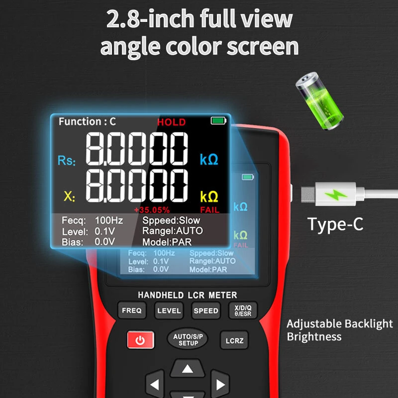 ZOYI ZT-DQ01 ZT-DQ02 Digital LCR Bridge Tester Meter Portable Handheld 0.3% Accuracy Capacitance Resistance Inductance Testing Multiple Frequencies — view 6