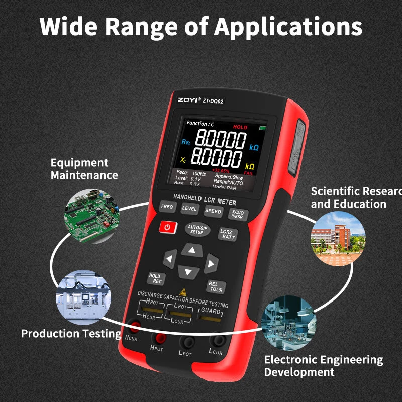 ZOYI ZT-DQ01 ZT-DQ02 Digital LCR Bridge Tester Meter Portable Handheld 0.3% Accuracy Capacitance Resistance Inductance Testing Multiple Frequencies — view 7