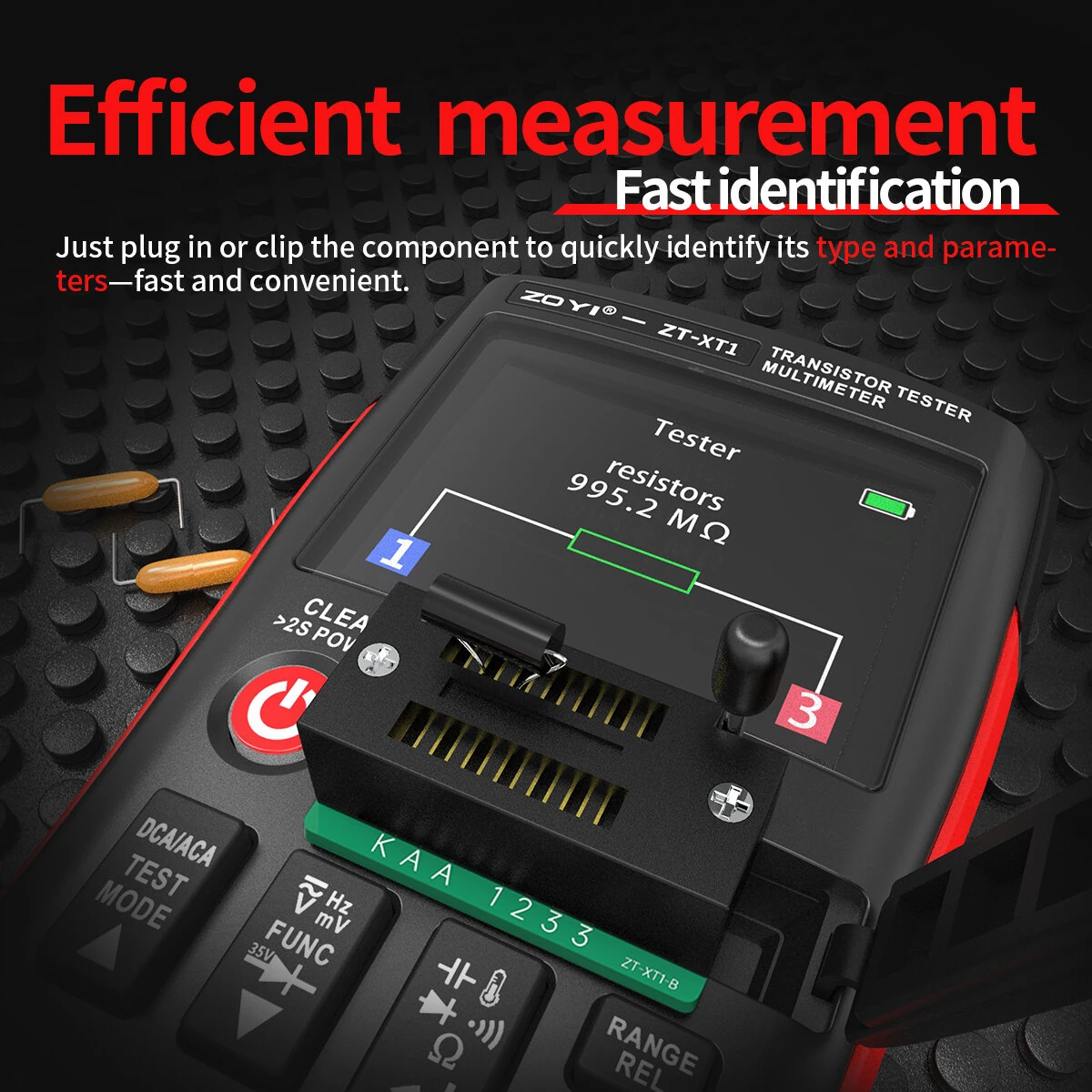 ZOYI ZT-XT1 2-in-1 Transistor Tester Kit Crystal tester Multimeter True RMS 2.4 Inch IPS Screen Resistors Capacitors Diodes MOSFETs Zener Temperature Sensors Semiconductor Testing Supports USB firmware upgrades — view 6