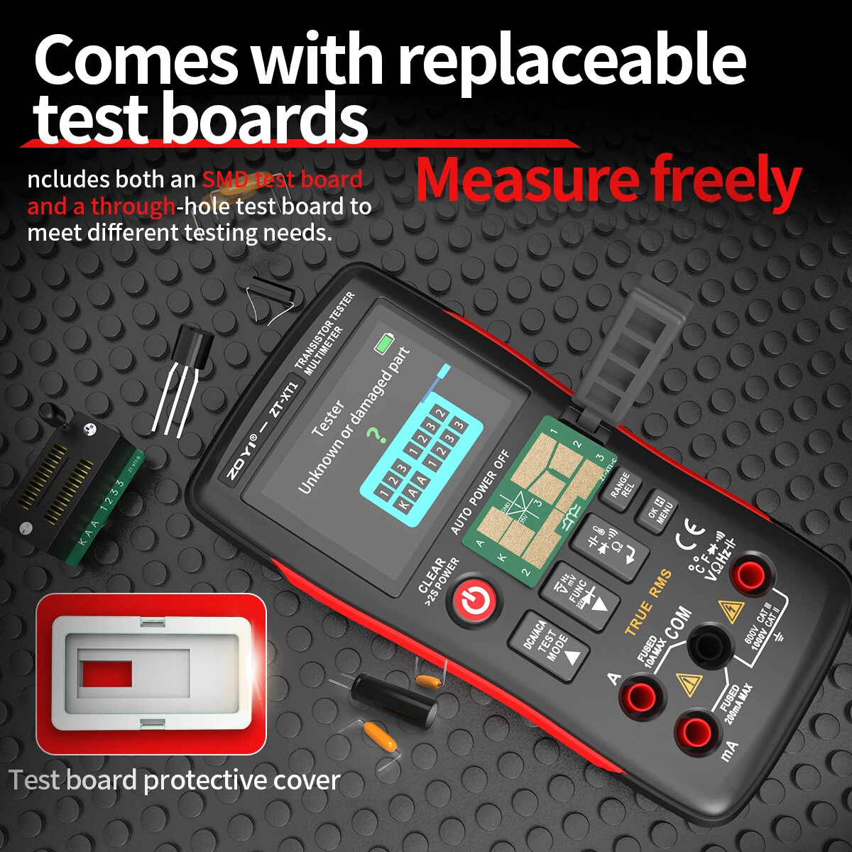 ZOYI ZT-XT1 2-in-1 Transistor Tester Kit Crystal tester Multimeter True RMS 2.4 Inch IPS Screen Resistors Capacitors Diodes MOSFETs Zener Temperature Sensors Semiconductor Testing Supports USB firmware upgrades — view 7
