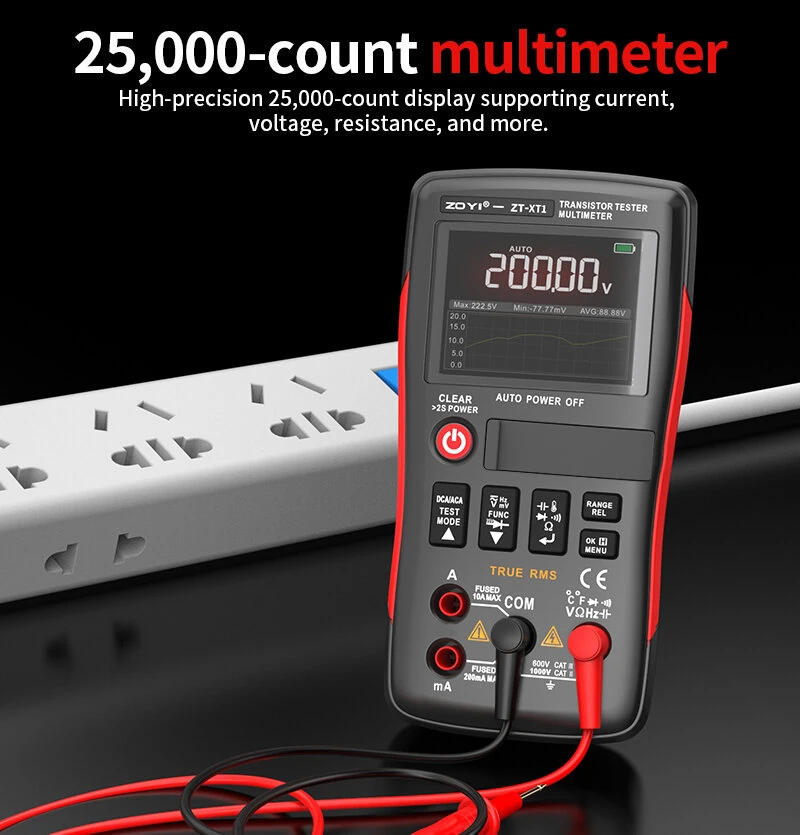 ZOYI ZT-XT1 2-in-1 Transistor Tester Kit Crystal tester Multimeter True RMS 2.4 Inch IPS Screen Resistors Capacitors Diodes MOSFETs Zener Temperature Sensors Semiconductor Testing Supports USB firmware upgrades — view 8