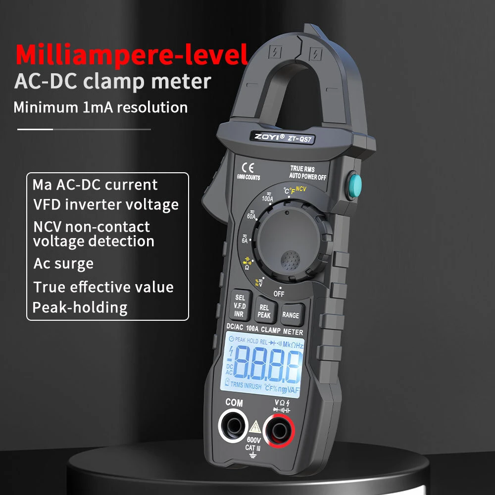 ZT-QS7 Clamp Meter High Precision AC/DC Current Volt Meter with True RMS 6000 Counts Digital Multimeter Auto Range Handheld Measurement Tool — view 3