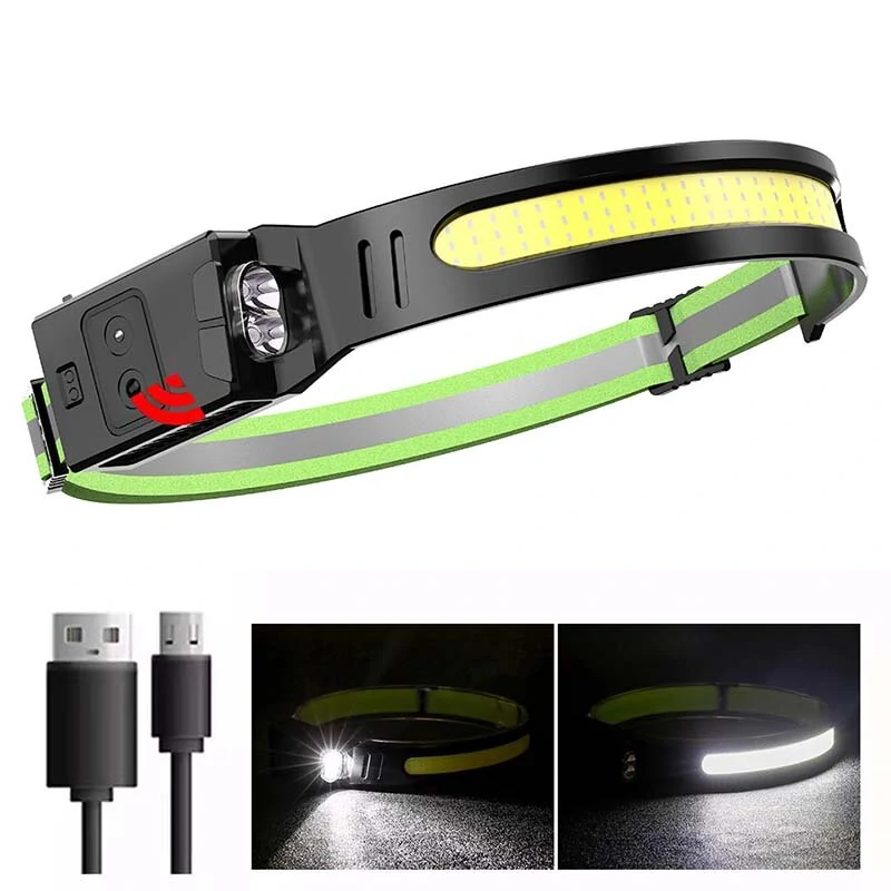 ZTTO 350LM COB Wave Sensor Smart LED Headlamp With USB Rechargeable Battery Yellow/Blue AUX Light Waterproof Head Lamp For Running Fishing Hunting Outdoor Flashlight Work Light Torch — ZTTO